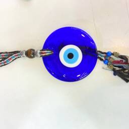 Blue Glass Evil Eye Wall Hanging, Large Bead, Macrame Decor, Turkish Eye, Good Luck Charm, Home Decor - thumbnail 3