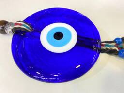 Blue Glass Evil Eye Wall Hanging, Large Bead, Macrame Decor, Turkish Eye, Good Luck Charm, Home Decor - thumbnail 1