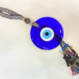 Blue Glass Evil Eye Wall Hanging, Large Bead, Macrame Decor, Turkish Eye, Good Luck Charm, Home Decor - thumbnail 2