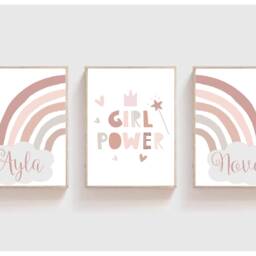 Set Of 3 Girlpower Rainbow Prints, Nursery Decor, Girls Bedroom Playroom Sister Prints - thumbnail 2