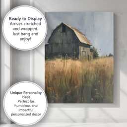 Weathered Country Barn Meadow Landscape Painting Canvas Wall Art Print Decor Picture Ready To Hang - thumbnail 3