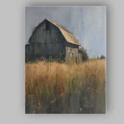 Weathered Country Barn Meadow Landscape Painting Canvas Wall Art Print Decor Picture Ready To Hang - thumbnail 1