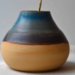 Blue Brown Ceramic Vase Handmade Japanese Pottery, Ikebana Style Moribana Vase, Rustic Wabi Sabi Decor - thumbnail 3