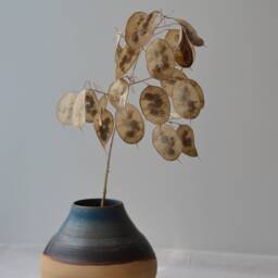 Blue Brown Ceramic Vase Handmade Japanese Pottery, Ikebana Style Moribana Vase, Rustic Wabi Sabi Decor - thumbnail 2