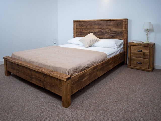 The York Bed Frame Chunky Reclaimed Pine Wood With Loft End Footboard All Sizes Available Free UK Delivery. Extra Thick 4.5cm Slats - image 1