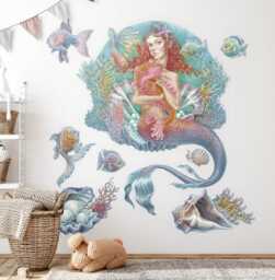 Mermaid Cartoon World Wall Stickers For Children's Room, Pastel Kids Room Decor, Fantastic Decal Baby Self Adhesive - thumbnail 1