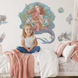 Mermaid Cartoon World Wall Stickers For Children's Room, Pastel Kids Room Decor, Fantastic Decal Baby Self Adhesive - thumbnail 2