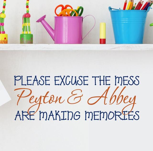 Please Excuse The Mess Are Making Memories Personalized Kids Grandkids Grandbaby Name Wall Decal, Playroom Decal Large Decal 44x19 - image 1