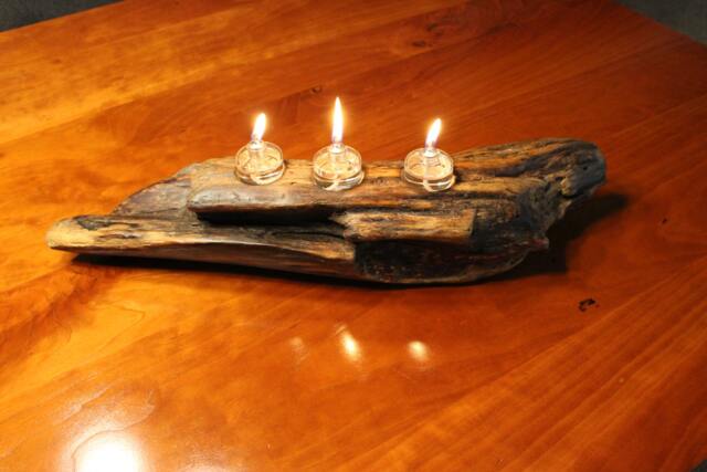 Candle Holder // Centerpiece Natural Wood Driftwood Reclaimed Wood Glass Candles Wabi Sabi Lamp Oil - image 1