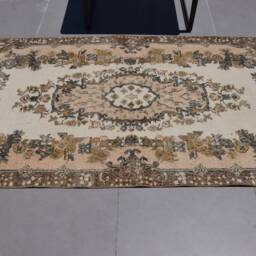 3.6x7.2 Ft Area Rugs, Turkish Rug, Antique Beige Oriental Vintage Rugs For Area, Organic Living Room - thumbnail 3
