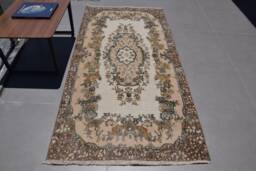 3.6x7.2 Ft Area Rugs, Turkish Rug, Antique Beige Oriental Vintage Rugs For Area, Organic Living Room - thumbnail 1