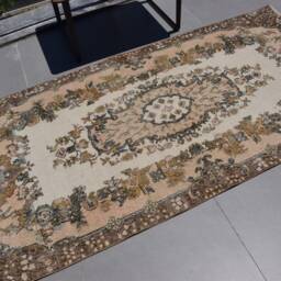3.6x7.2 Ft Area Rugs, Turkish Rug, Antique Beige Oriental Vintage Rugs For Area, Organic Living Room - thumbnail 2