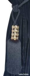 Luxury Blue Curtain Drapery Crystal Beaded Head Tassel Dual Rope Tie Back Handmade Decorative/Window Treatment Single Drape Holding/Holdback - thumbnail 1