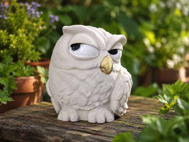 Cast Stone Owl Garden Ornament - Hand-Painted Gold Beak Statue - image 1