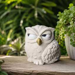 Cast Stone Owl Garden Ornament - Hand-Painted Gold Beak Statue - thumbnail 2