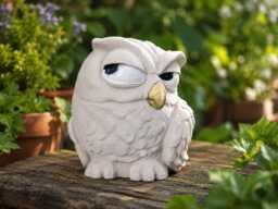 Cast Stone Owl Garden Ornament - Hand-Painted Gold Beak Statue - thumbnail 1