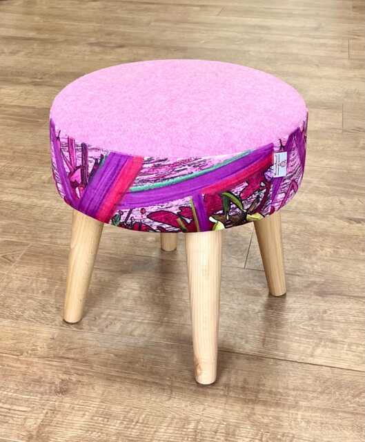 Geo Flower Velvet Footstool With Light Pink Harris Tweed - image 1