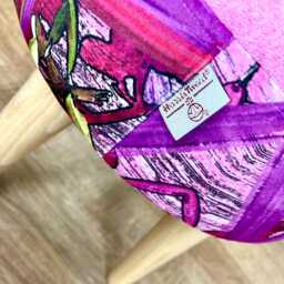 Geo Flower Velvet Footstool With Light Pink Harris Tweed - thumbnail 3
