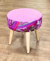 Geo Flower Velvet Footstool With Light Pink Harris Tweed - thumbnail 1