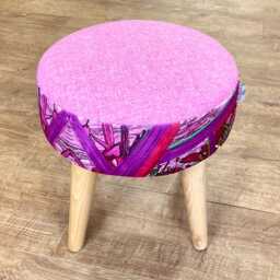 Geo Flower Velvet Footstool With Light Pink Harris Tweed - thumbnail 2