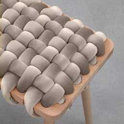 Gray Velvet Woven Bench Entryway - Handmade Beechwood Hallway Mudroom Woven Bedroom Bench Statement - thumbnail 3