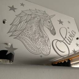 Unicorn Light Up Mirror Personalised Engraved Acrylic Wall Led Sign. Bedroom, Nursery, Playroom, Name, Boys, Girls Gift, Green, Purple - thumbnail 3