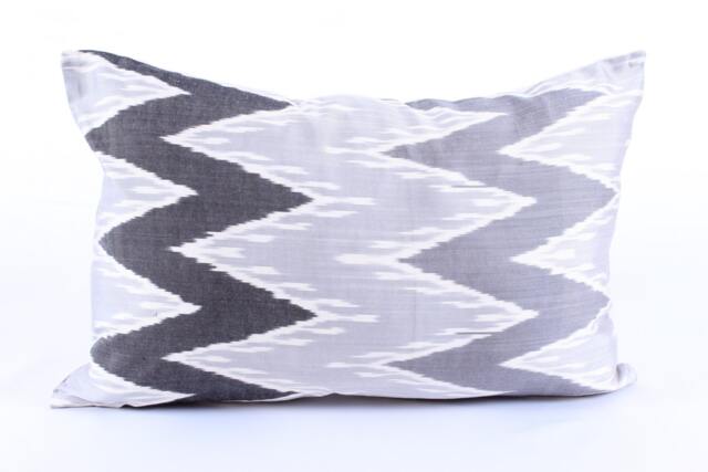 Ikat Silk Velvet Pillow 16x24 - Handmade Boho Cushion Cover Turkish Home Decor Accent - image 1