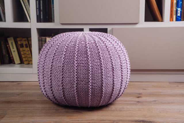 Knitted Lavender Pouf, Purple Crochet Ottoman, Violet Floor Pillow, Round Footstool, Nursery Decor, Floor Cushion, Large Pouf - image 1