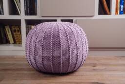 Knitted Lavender Pouf, Purple Crochet Ottoman, Violet Floor Pillow, Round Footstool, Nursery Decor, Floor Cushion, Large Pouf