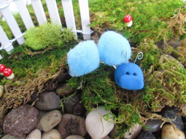 Puff Ball Blue Caterpillar - Miniature Fairy Garden Terrarium - image 1