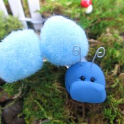 Puff Ball Blue Caterpillar - Miniature Fairy Garden Terrarium - thumbnail 4