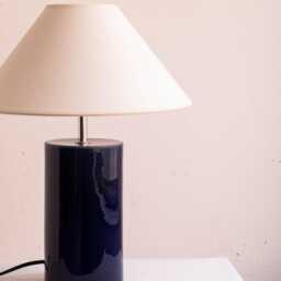 Handmade Ceramic Table Lamp, A Lighting & Decorative Object. Bright Blue Base Canvas Shade - thumbnail 2
