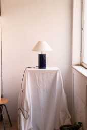 Handmade Ceramic Table Lamp, A Lighting & Decorative Object. Bright Blue Base Canvas Shade - thumbnail 1