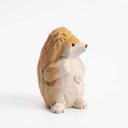 Hand Carved Wooden Hedgehog Figurine, Grumpy Woodland Animal Decor, Whimsical Desk Pet, Rustic Shelf Sitter, Unique Gift For Nature Lover - thumbnail 3
