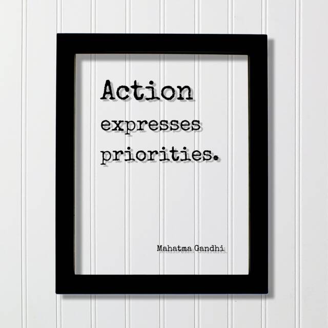 Mahatma Gandhi - Floating Quote Action Expresses Priorities. Art Print Motivational Inspirational Gandhism - image 1