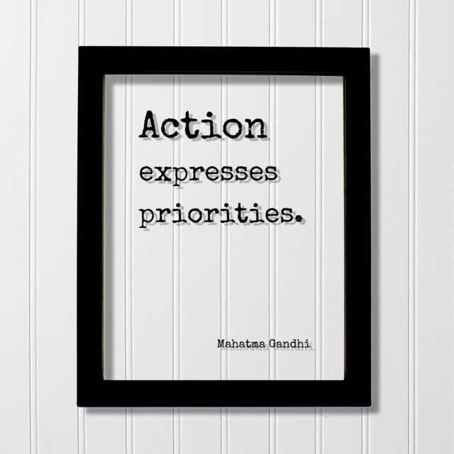 Mahatma Gandhi - Floating Quote Action Expresses Priorities. Art Print Motivational Inspirational Gandhism - image 1