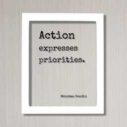 Mahatma Gandhi - Floating Quote Action Expresses Priorities. Art Print Motivational Inspirational Gandhism - thumbnail 2