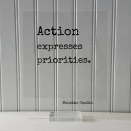 Mahatma Gandhi - Floating Quote Action Expresses Priorities. Art Print Motivational Inspirational Gandhism - thumbnail 3