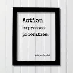 Mahatma Gandhi - Floating Quote Action Expresses Priorities. Art Print Motivational Inspirational Gandhism - thumbnail 1