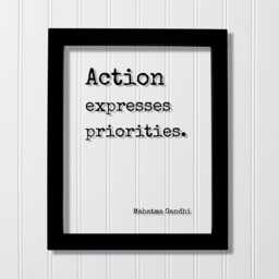 Mahatma Gandhi - Floating Quote Action Expresses Priorities. Art Print Motivational Inspirational Gandhism - thumbnail 1