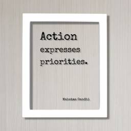 Mahatma Gandhi - Floating Quote Action Expresses Priorities. Art Print Motivational Inspirational Gandhism - thumbnail 2