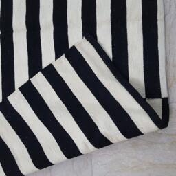 Black White Striped Kilim Rug Custom Handmade Wool Bohemian Geometric Area Modern Floor - thumbnail 3