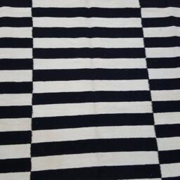 Black White Striped Kilim Rug Custom Handmade Wool Bohemian Geometric Area Modern Floor - thumbnail 2