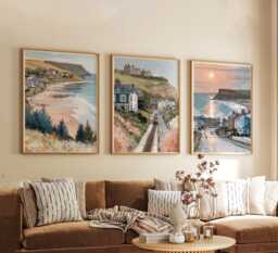 Set Of 3 Saltburn-By-The-Sea Posters, UK Coastal Wall Art, Seaside Print Set, Beach Decor, Modern Travel Artwork, British Style