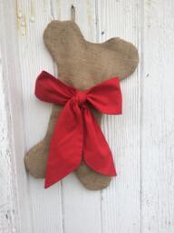 Burlap Dog Bone Christmas Stockings With Bow - For Her-Puppy/Dog Stocking-Choose Your Colors-Rustic/Shabby Chic/Natural-Red & Green - thumbnail 1