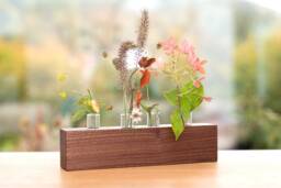Elegant Wooden Vase Made Of Walnut With Test Tubes Decorative Flower For Wedding Table Decoration Minimalist Home Accessory - thumbnail 1