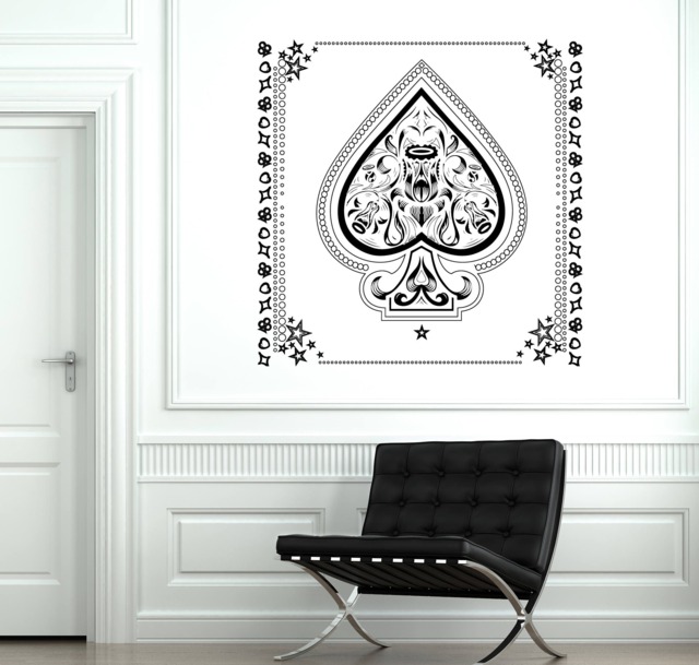 Wall Vinyl Decal Aces Of Spades With Flowers Pattern Black White Decor Living Room & Casino - #2689Dn - image 1