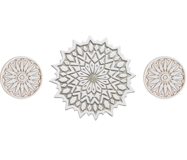 Handcrafted Moroccan Ceramic Tile Trio, Beige & White Garden Decor, Set Of 3 - image 1