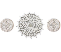 Handcrafted Moroccan Ceramic Tile Trio, Beige & White Garden Decor, Set Of 3 - thumbnail 1
