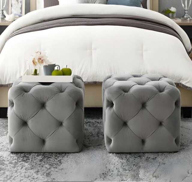 Chesterfield Velvet Cube Footrest - Tufted Ottoman Stool, Handmade - image 1